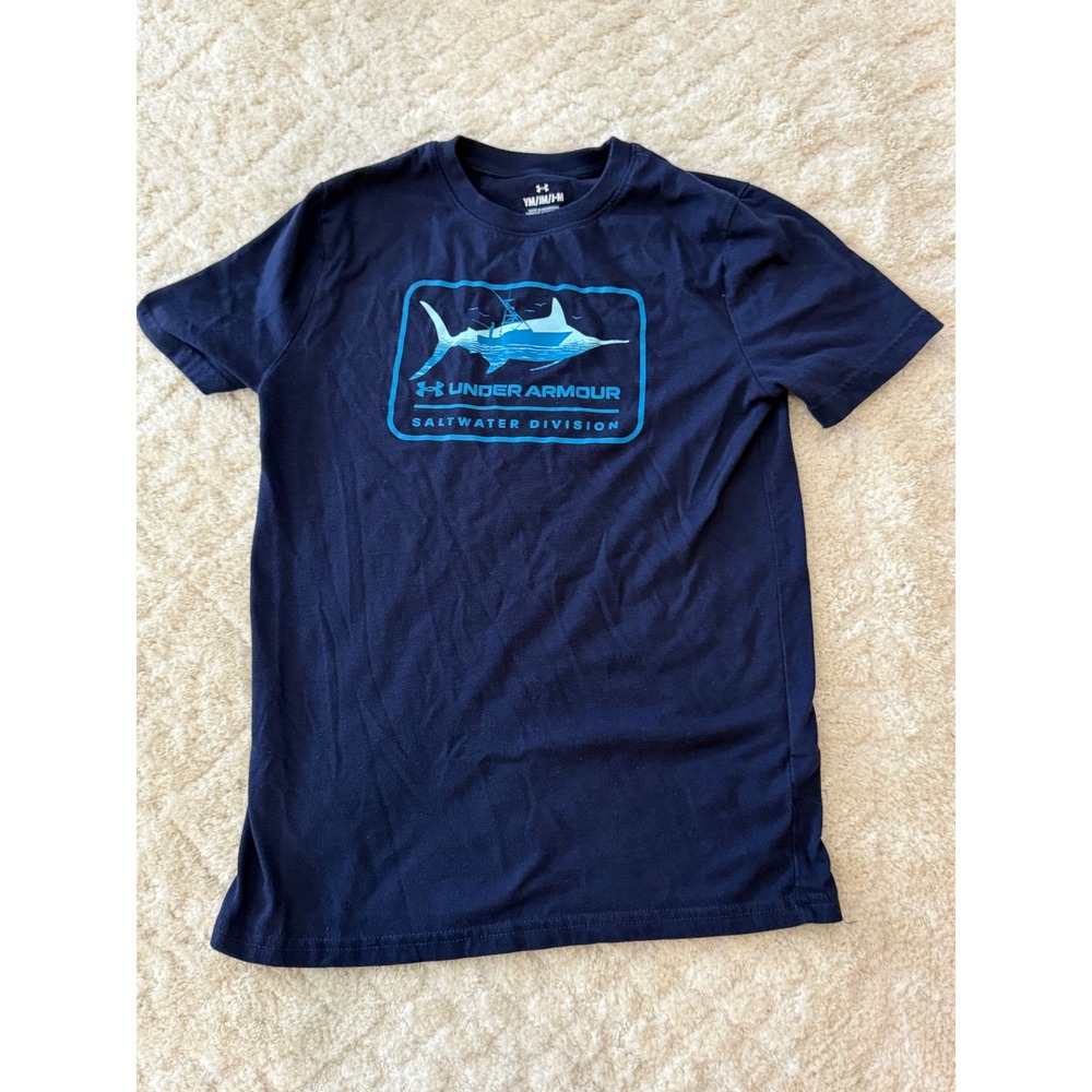 Under Armour Boys Navy Blue Saltwater Division Marlin Graphic T-Shirt Medium YM